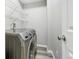 Convenient laundry room with modern silver washer and dryer set at 12558 E Tennessee Cir, Aurora, CO 80012