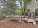 Backyard features a trampoline, trees, mulch, and a deck attached to the house at 19748 E Pinewood Dr, Aurora, CO 80016