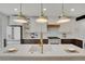 Bright kitchen showcasing a large island, custom lighting, and premium appliances at 671 Elati St, Denver, CO 80204