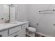 Bathroom with white vanity, toilet, and shower at 3484 N Irvington St, Aurora, CO 80019