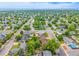 An aerial panorama showing houses with mature trees and orderly streets in a peaceful neighborhood at 9832 High St, Thornton, CO 80229