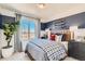 Cozy bedroom with blue accents, natural light, and modern furnishings at 485 Bennett Ave, Bennett, CO 80102