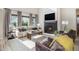 Comfortable living room featuring a fireplace, large windows, and stylish decor at 1195 Fox Hills Ct, Erie, CO 80516