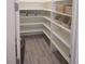 Walk-in pantry features built-in shelving and wood-look flooring, offering ample storage at 1195 Fox Hills Ct, Erie, CO 80516