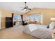 Spacious main bedroom features vaulted ceilings, a ceiling fan, and large windows with scenic views at 7019 S Garrison St, Littleton, CO 80128