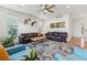 Stylish living room featuring hardwood floors, a ceiling fan, and contemporary decor at 2853 Yosemite St, Denver, CO 80238