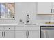 Modern kitchen sink with stylish black faucet, quartz countertops, and ample natural light at 3055 S Winona Ct, Denver, CO 80236