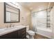 Basement bathroom with a bathtub, shower, and updated vanity at 13942 Jackson St, Thornton, CO 80602