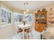 Bright eat-in kitchen with bay window and wood cabinetry at 13942 Jackson St, Thornton, CO 80602