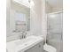 Updated bathroom with a modern vanity, a large mirror, and a walk-in shower at 5481 E Tennessee Ave, Denver, CO 80246