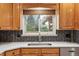 Kitchen sink area with view of backyard and stainless steel appliances at 5481 E Tennessee Ave, Denver, CO 80246