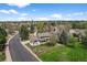 Aerial view of a home with a well-maintained backyard, patio, and lush landscaping in a suburban setting at 6918 E Long Ave, Centennial, CO 80112