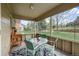 Cozy screened porch with table and chairs, plants, and views of the landscaped backyard at 6918 E Long Ave, Centennial, CO 80112