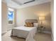 Cozy bedroom with a comfortable bed, a side table with a lamp, and sun-filled window with city views at 7600 Landmark Way # 1215, Greenwood Village, CO 80111