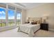 Cozy bedroom with a view, featuring large windows, tray ceiling, and decorative lamps at 7600 Landmark Way # 1215, Greenwood Village, CO 80111