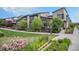 Attractive streetscape with modern townhomes, lush green lawns, sidewalks, and colorful landscaping for curb appeal at 10066 Belvedere Cir, Lone Tree, CO 80124