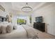 Relaxing main bedroom featuring large windows, a tray ceiling, and sophisticated decor at 7007 S Garrison St, Littleton, CO 80128