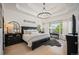Well-lit main bedroom with large window, tray ceiling, and elegant furnishings at 7007 S Garrison St, Littleton, CO 80128