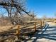 Concrete walking path with wooden fence along the side of the path and tree branches overhead at 9283 Twenty Mile Rd # 308, Parker, CO 80134