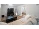 Inviting finished basement features a neutral sofa, television, and plush carpeted flooring at 1243 Monroe St, Denver, CO 80206