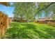 Sprawling green backyard with large trees and fences on the perimeter at 7902 Meade St # A10, Westminster, CO 80030
