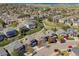 Neighborhood aerial view showing lush green spaces, mature trees, and picturesque mountain views at 10657 Cherrybrook Cir, Highlands Ranch, CO 80126