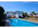 Backyard pool with adjacent outdoor entertainment area at 2141 W Gill Pl, Denver, CO 80223