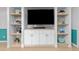 Living room built-ins feature shelving, cabinets, and a dedicated space for a large television at 6600 E Mississippi Ave # 7, Denver, CO 80224