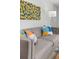Comfortable living room with gray sofa, colorful throw pillows, modern lamp, and unique wall art at 6600 E Mississippi Ave # 7, Denver, CO 80224