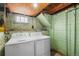 A utility basement features washer and dryer hookups and wood paneling at 3226 S Grant St, Englewood, CO 80113