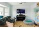 Cozy living room featuring comfortable seating, a piano, and a large TV for entertainment at 764 S Osage St, Denver, CO 80223