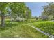 Serene backyard featuring a lush green lawn and a natural drainage ditch at 10239 W Fair Ave # A, Littleton, CO 80127