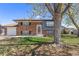 Traditional brick home featuring a bay window, front lawn, and mature trees providing shade at 11506 Fowler Dr, Northglenn, CO 80233