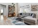 Cozy living room featuring a gray sofa, modern accents, and a geometric rug, creating a warm and inviting space at 9682 Dunning Cir, Highlands Ranch, CO 80126