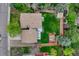 Aerial view of the property showcasing the backyard, fenced perimeter, patio area, mature trees, and storage shed at 1821 E Kettle Ave, Centennial, CO 80122