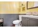 Clean bathroom with gray vanity, white sink, and decorative tile at 961 S Evanston Cir, Aurora, CO 80012