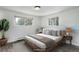 Comfortable staged bedroom featuring hardwood floors, natural light, and simple modern decor at 8795 Rudd Rd, Evergreen, CO 80439