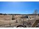 Backyard featuring an outdoor brick firepit area with views of open space, trails, and neighborhood at 6019 S Little River Way, Aurora, CO 80016