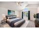Serene bedroom with a cathedral ceiling, large window, plush rug and coordinated decor at 17045 Hastings Ave, Parker, CO 80134