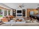Stylish living room with a fireplace, built-in shelves, and bright natural light with comfortable seating at 7633 S Gilpin Ct, Centennial, CO 80122