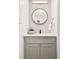 Stylish powder room with a modern vanity, mirror, and elegant lighting at 263 S Jackson St, Denver, CO 80209