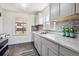Modern kitchen boasts updated cabinets, beautiful countertops, and sleek appliances and lots of natural light at 1716 Fulton St, Aurora, CO 80010