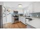 Bright kitchen with stainless steel appliances, tiled backsplash, and sleek countertops at 1812 S Hazel Ct, Denver, CO 80219