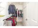 Walk-in closet with shelves, hanging racks, carpeted floors, and a white door at 364 Willowick Cir, Highlands Ranch, CO 80129