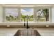 Modern kitchen sink with a view of the lovely green exterior, framed by decorative flowers at 15545 Lipan St, Broomfield, CO 80023