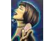 Wall mural of a Personal and with eyes closed with vibrant colors on a bright blue background at 3616 N Gilpin St, Denver, CO 80205