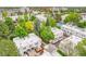 Wide aerial perspective displays townhouses, trees, and community amenities at 1050 S Monaco Pkwy # 35, Denver, CO 80224