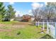 Spacious backyard featuring lush green grass, a wooden deck, and a charming white picket fence at 7158 W Roxbury Ave, Littleton, CO 80128