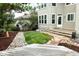 Backyard with green grass, stone pathway and surrounding trees, creating a private outdoor retreat at 8073 S Albion St, Centennial, CO 80122