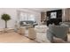 Bright living room featuring a modern fireplace, bay window, and designer furniture at 3975 S Cherry St, Cherry Hills Village, CO 80113